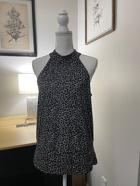 White House Black Market Black and White Loop-Print Halter Top